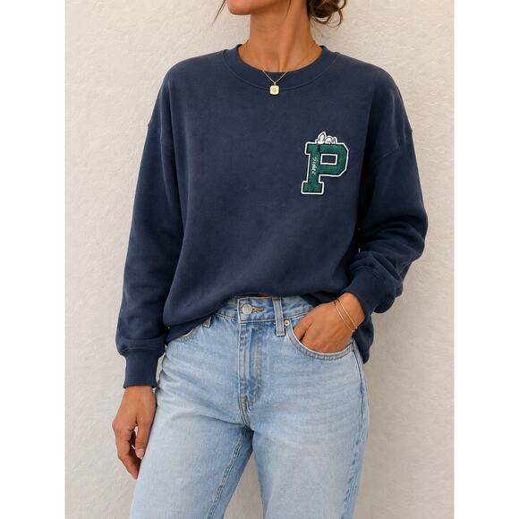 Uniqlo Tops - UNIQLO UT Peanuts Snoopy Varsity P Crewneck Graphic Sweatshirt Navy Blue Large